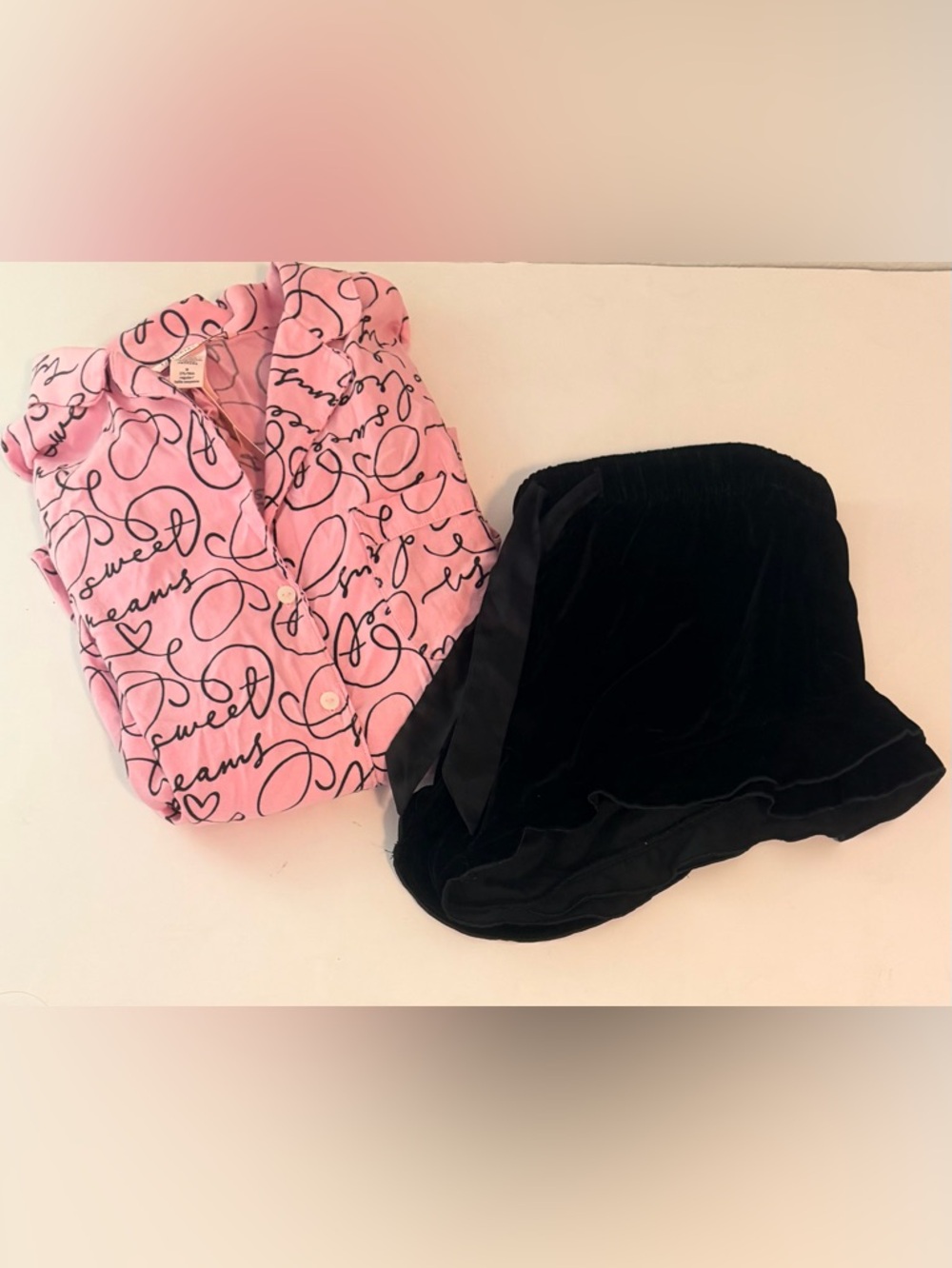 Victoria's Secret Sweet Dreams PJ Top & Scrunchie & Velvet Ruffle Sleep Shorts